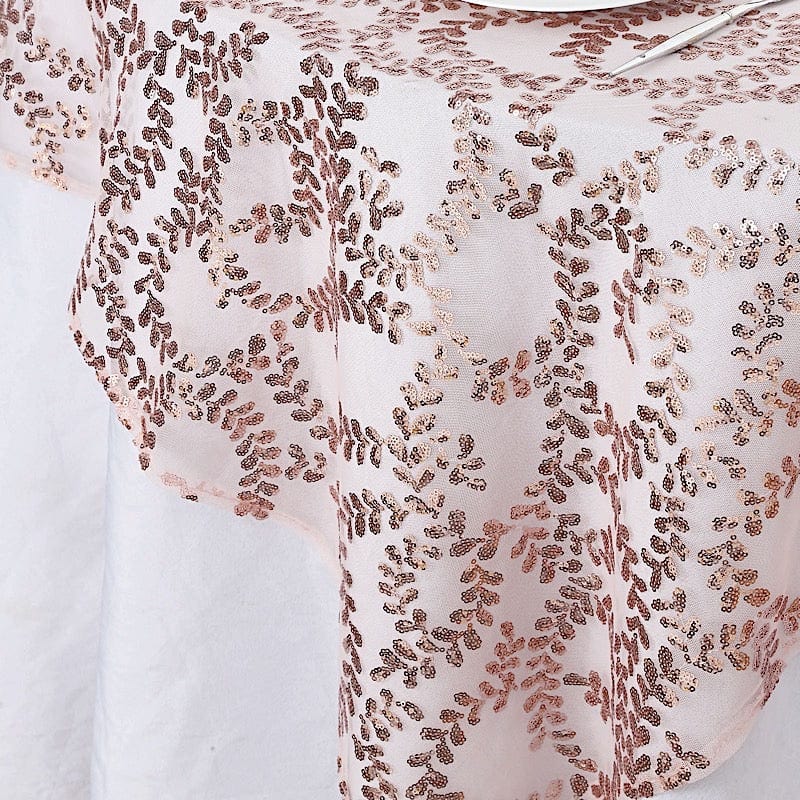 72" x 72" Sequin Leaf Embroidered Seamless Tulle Table Overlay