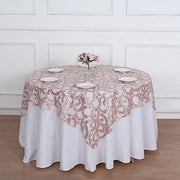72" x 72" Sequin Leaf Embroidered Seamless Tulle Table Overlay