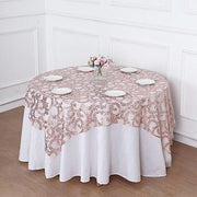 72" x 72" Sequin Leaf Embroidered Seamless Tulle Table Overlay