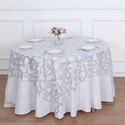 72" x 72" Sequin Leaf Embroidered Seamless Tulle Table Overlay
