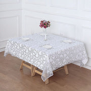 72" x 72" Sequin Leaf Embroidered Seamless Tulle Table Overlay
