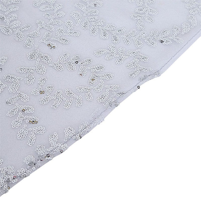 72" x 72" Sequin Leaf Embroidered Seamless Tulle Table Overlay