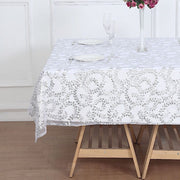 72" x 72" Sequin Leaf Embroidered Seamless Tulle Table Overlay