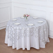 72" x 72" Sequin Leaf Embroidered Seamless Tulle Table Overlay