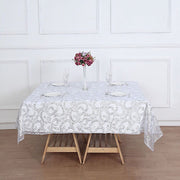 72" x 72" Sequin Leaf Embroidered Seamless Tulle Table Overlay