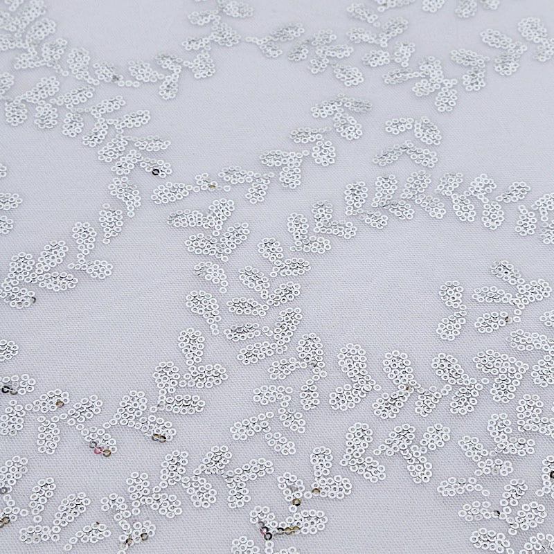 72" x 72" Sequin Leaf Embroidered Seamless Tulle Table Overlay