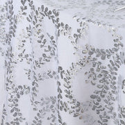 72" x 72" Sequin Leaf Embroidered Seamless Tulle Table Overlay