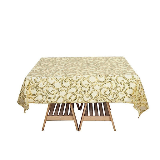 72" x 72" Sequin Leaf Embroidered Seamless Tulle Table Overlay LAY72_02_FLOR_GOLD