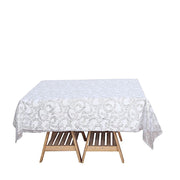 72" x 72" Sequin Leaf Embroidered Seamless Tulle Table Overlay LAY72_02_FLOR_SILV