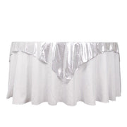 72" x 72" Shimmer Sequin Dots Square Polyester Table Overlay LAY72_SHIM_SILV