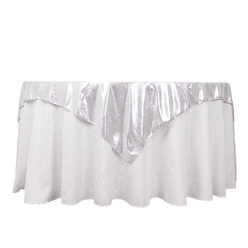 72" x 72" Shimmer Sequin Dots Square Polyester Table Overlay LAY72_SHIM_SILV