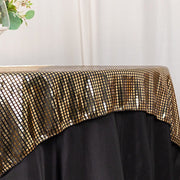 72" x 72" Shiny Foil Polyester Table Overlay Disco Mirror Ball Theme - Black and Gold LAY72_25A_BLKGD