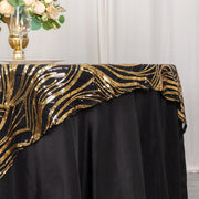 72" x 72" Tulle Square Table Overlay with Wavy Embroidered Sequins