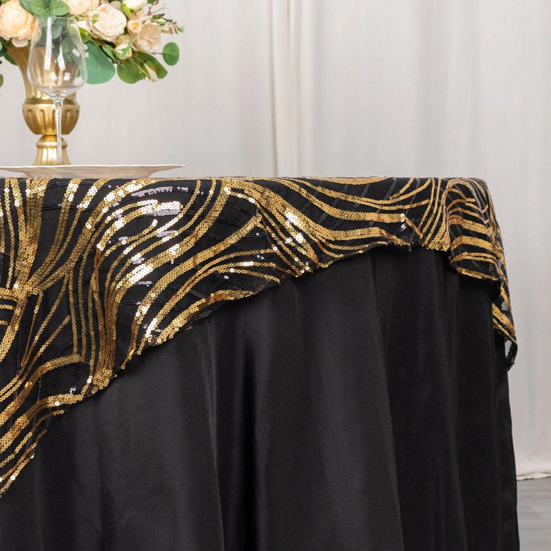 72" x 72" Tulle Square Table Overlay with Wavy Embroidered Sequins