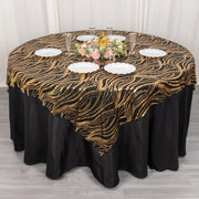 72" x 72" Tulle Square Table Overlay with Wavy Embroidered Sequins