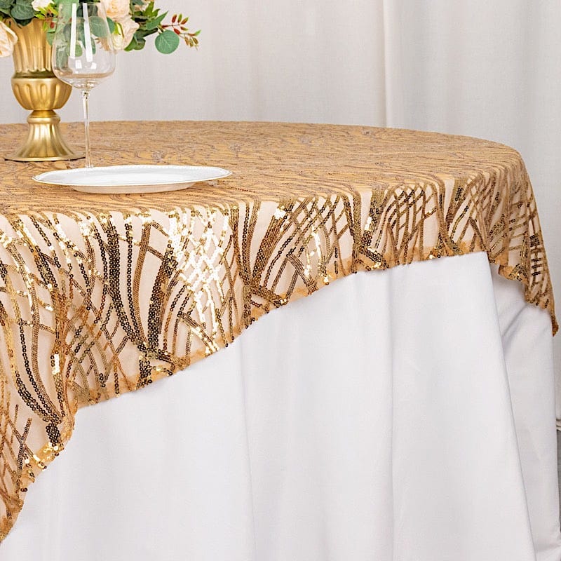 72" x 72" Tulle Square Table Overlay with Wavy Embroidered Sequins