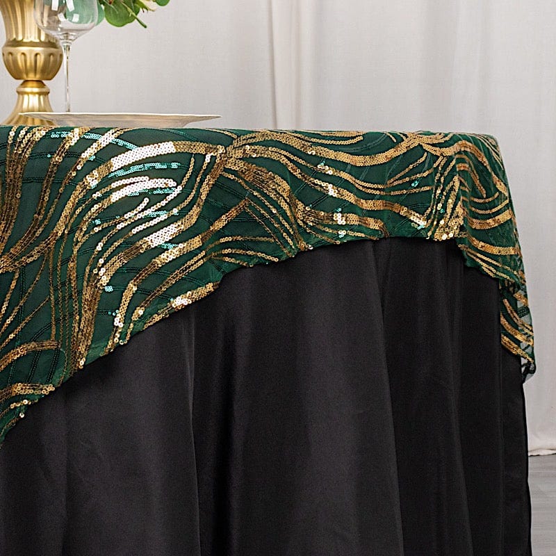 72" x 72" Tulle Square Table Overlay with Wavy Embroidered Sequins