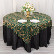 72" x 72" Tulle Square Table Overlay with Wavy Embroidered Sequins