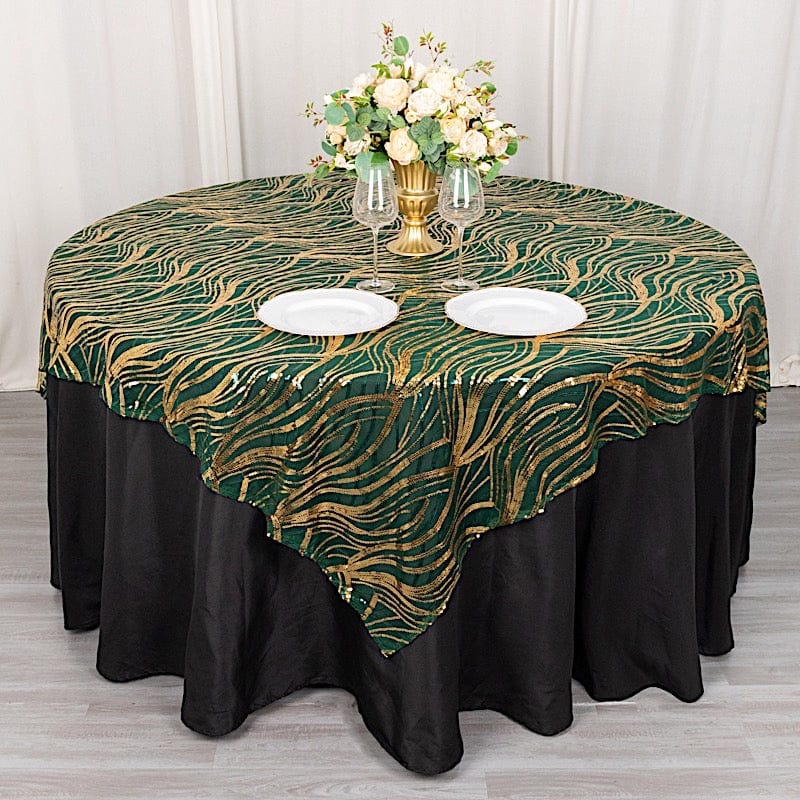 72" x 72" Tulle Square Table Overlay with Wavy Embroidered Sequins