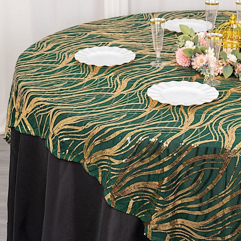 72" x 72" Tulle Square Table Overlay with Wavy Embroidered Sequins