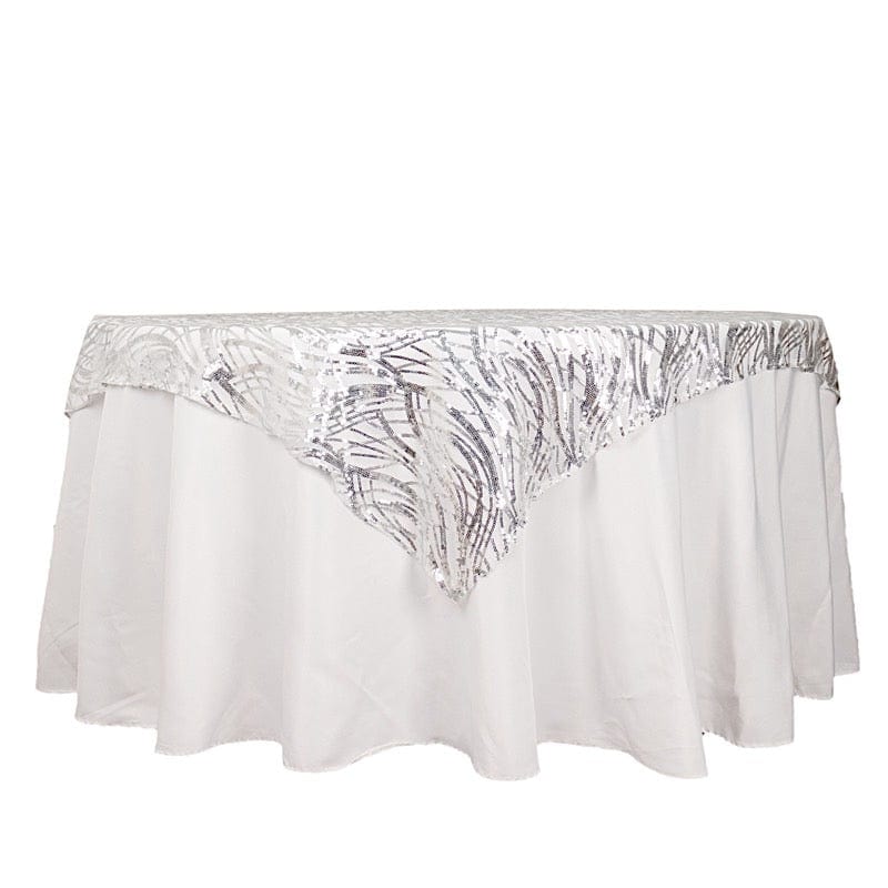 72" x 72" Tulle Square Table Overlay with Wavy Embroidered Sequins