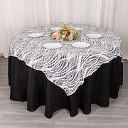 72" x 72" Tulle Square Table Overlay with Wavy Embroidered Sequins