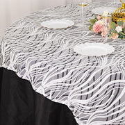 72" x 72" Tulle Square Table Overlay with Wavy Embroidered Sequins