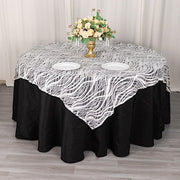 72" x 72" Tulle Square Table Overlay with Wavy Embroidered Sequins