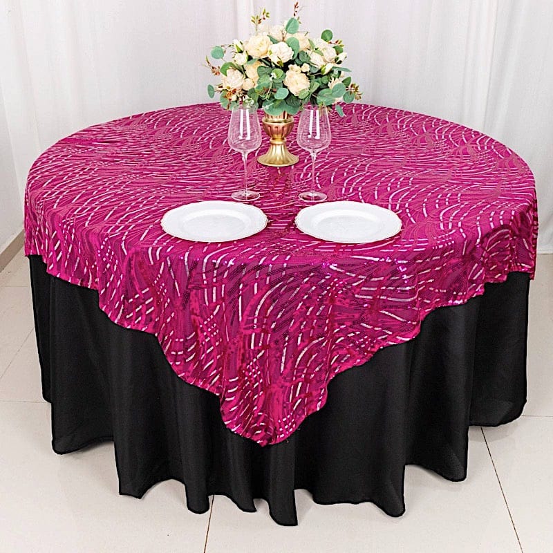 72" x 72" Tulle Square Table Overlay with Wavy Embroidered Sequins