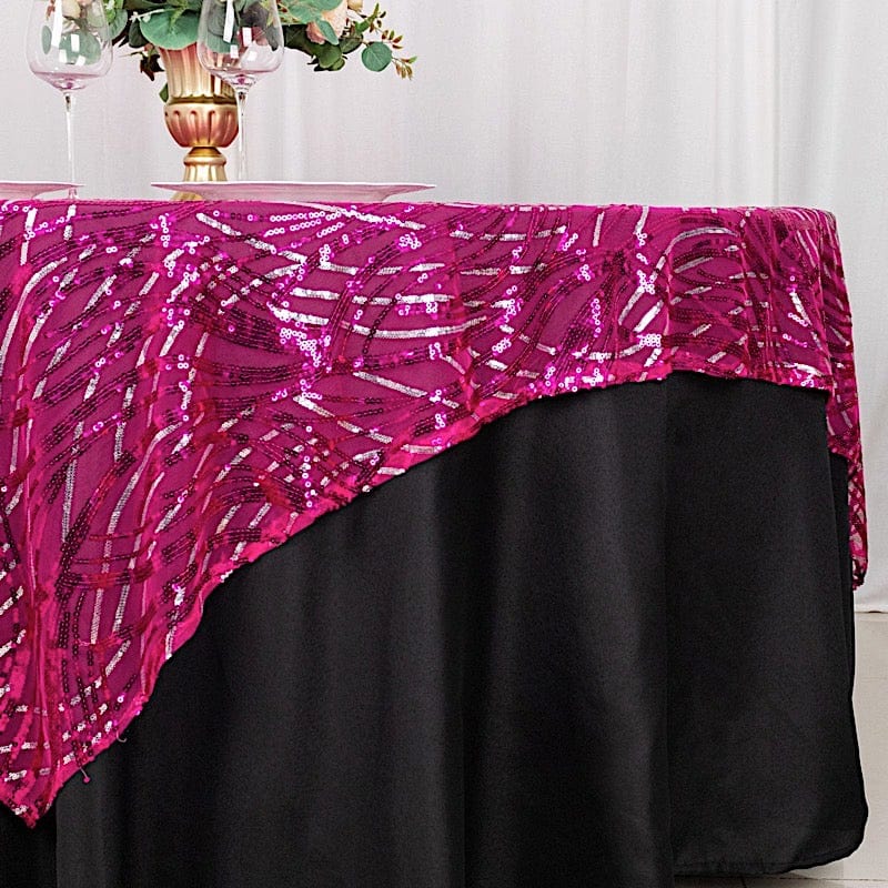 72" x 72" Tulle Square Table Overlay with Wavy Embroidered Sequins