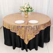 72" x 72" Tulle Square Table Overlay with Wavy Embroidered Sequins