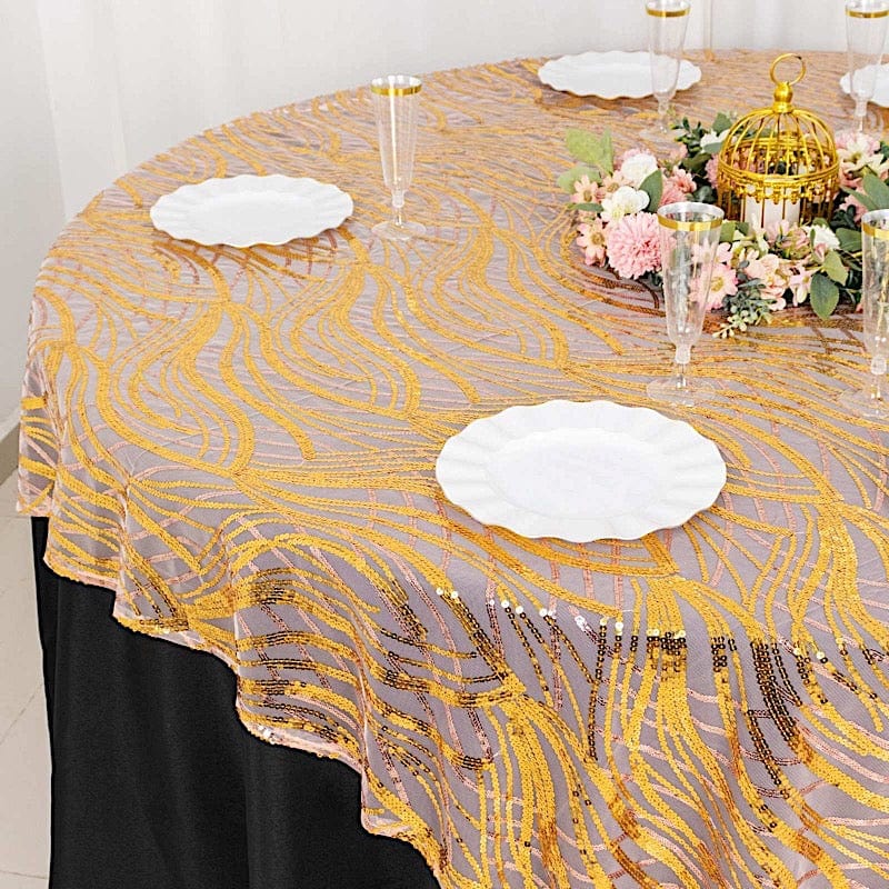 72" x 72" Tulle Square Table Overlay with Wavy Embroidered Sequins