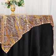 72" x 72" Tulle Square Table Overlay with Wavy Embroidered Sequins