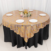 72" x 72" Tulle Square Table Overlay with Wavy Embroidered Sequins