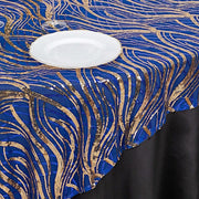72" x 72" Tulle Square Table Overlay with Wavy Embroidered Sequins