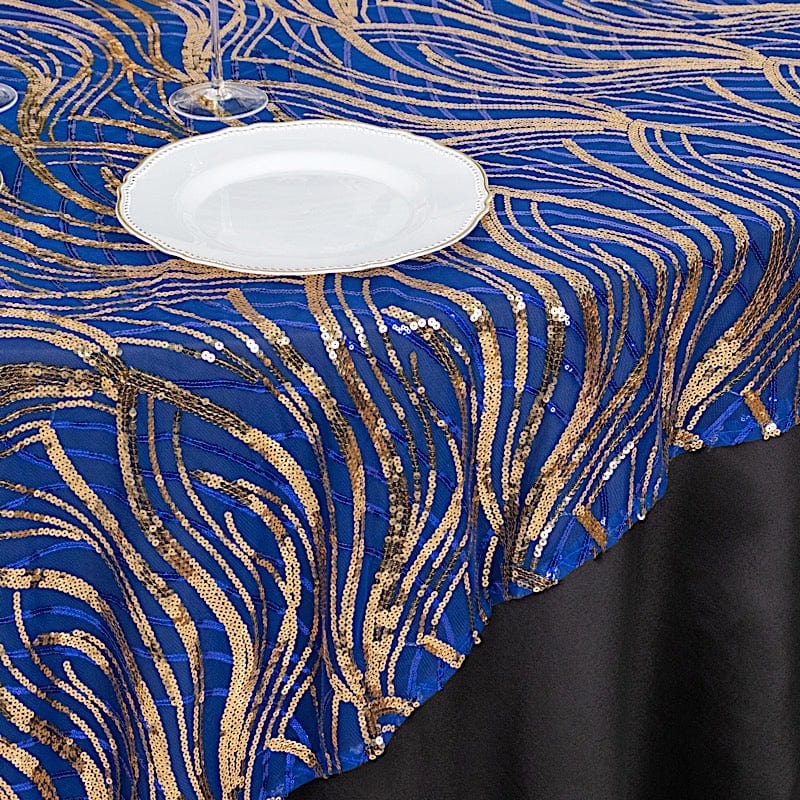 72" x 72" Tulle Square Table Overlay with Wavy Embroidered Sequins