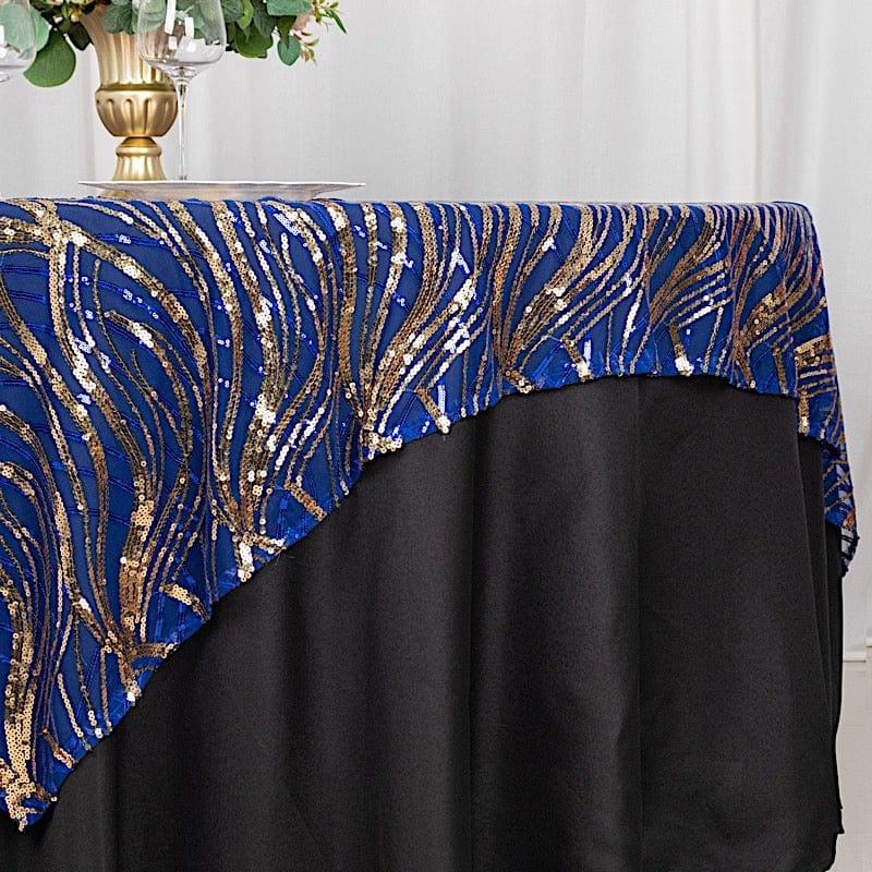 72" x 72" Tulle Square Table Overlay with Wavy Embroidered Sequins