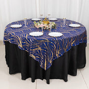 72" x 72" Tulle Square Table Overlay with Wavy Embroidered Sequins