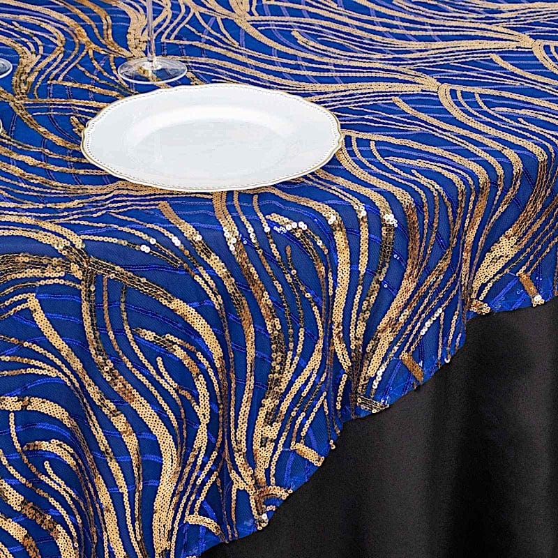 72" x 72" Tulle Square Table Overlay with Wavy Embroidered Sequins
