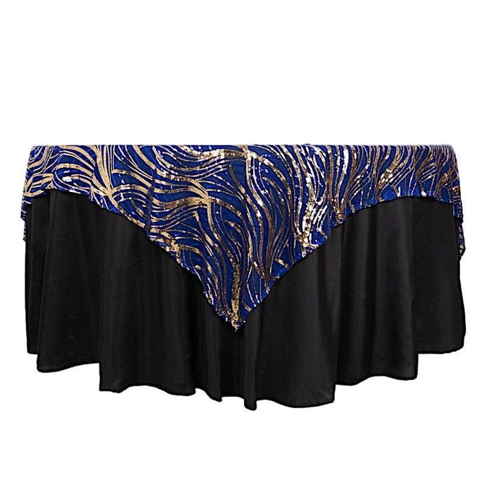72" x 72" Tulle Square Table Overlay with Wavy Embroidered Sequins LAY72_02_WAVE_RYGD