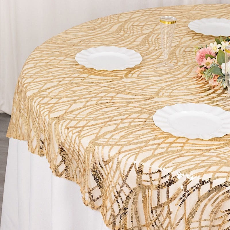 72" x 72" Wave Mesh Square Table Overlay With Embroidered Sequins