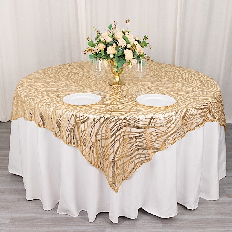 72" x 72" Wave Mesh Square Table Overlay With Embroidered Sequins