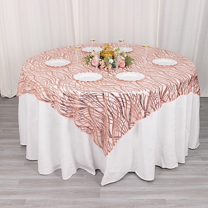 72" x 72" Wave Mesh Square Table Overlay With Embroidered Sequins