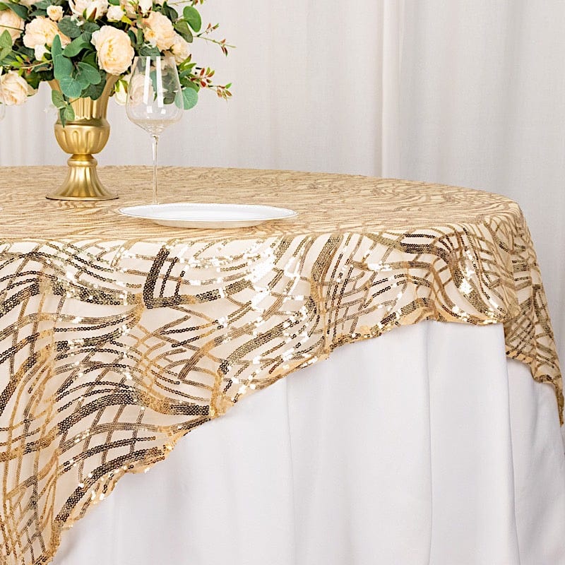 72" x 72" Wave Mesh Square Table Overlay With Embroidered Sequins
