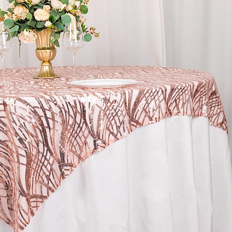 72" x 72" Wave Mesh Square Table Overlay With Embroidered Sequins