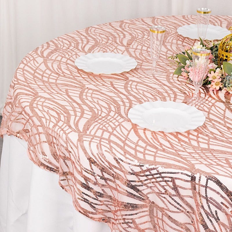 72" x 72" Wave Mesh Square Table Overlay With Embroidered Sequins