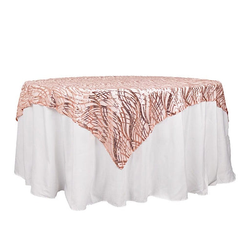 72" x 72" Wave Mesh Square Table Overlay With Embroidered Sequins LAY72_02_WAVE_046