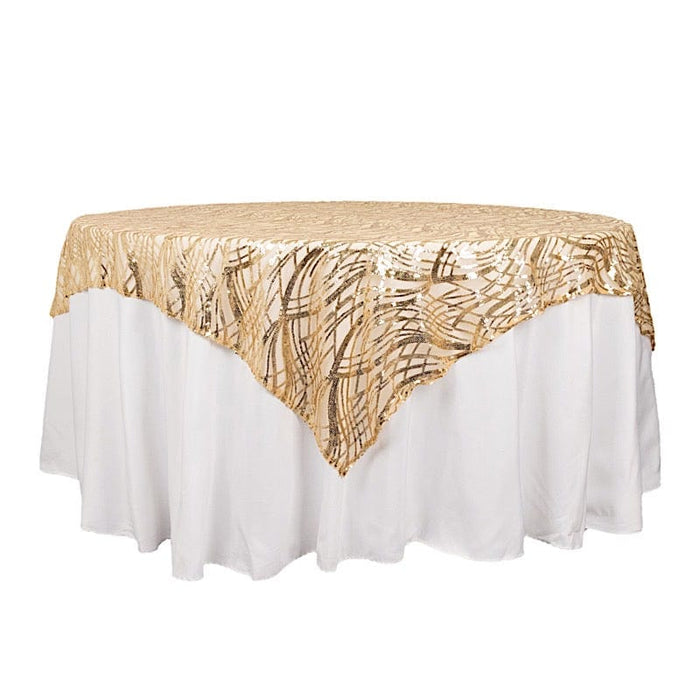 72" x 72" Wave Mesh Square Table Overlay With Embroidered Sequins LAY72_02_WAVE_CHMP