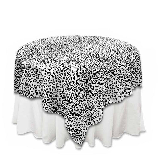 72"x72" Safari Animal Print Leopard Table Overlay - White / Black LAY72_LEP_BLK