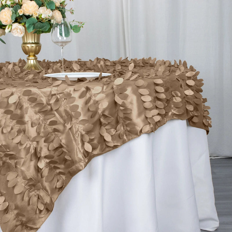 72"x72" Taffeta Square Table Overlay with 3D Leaves Petals Design